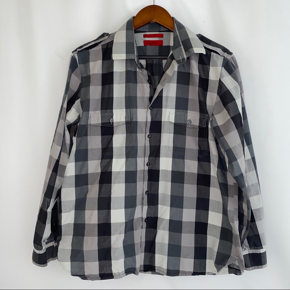 Men’s Alfani Gray Plaid Button Down Size L